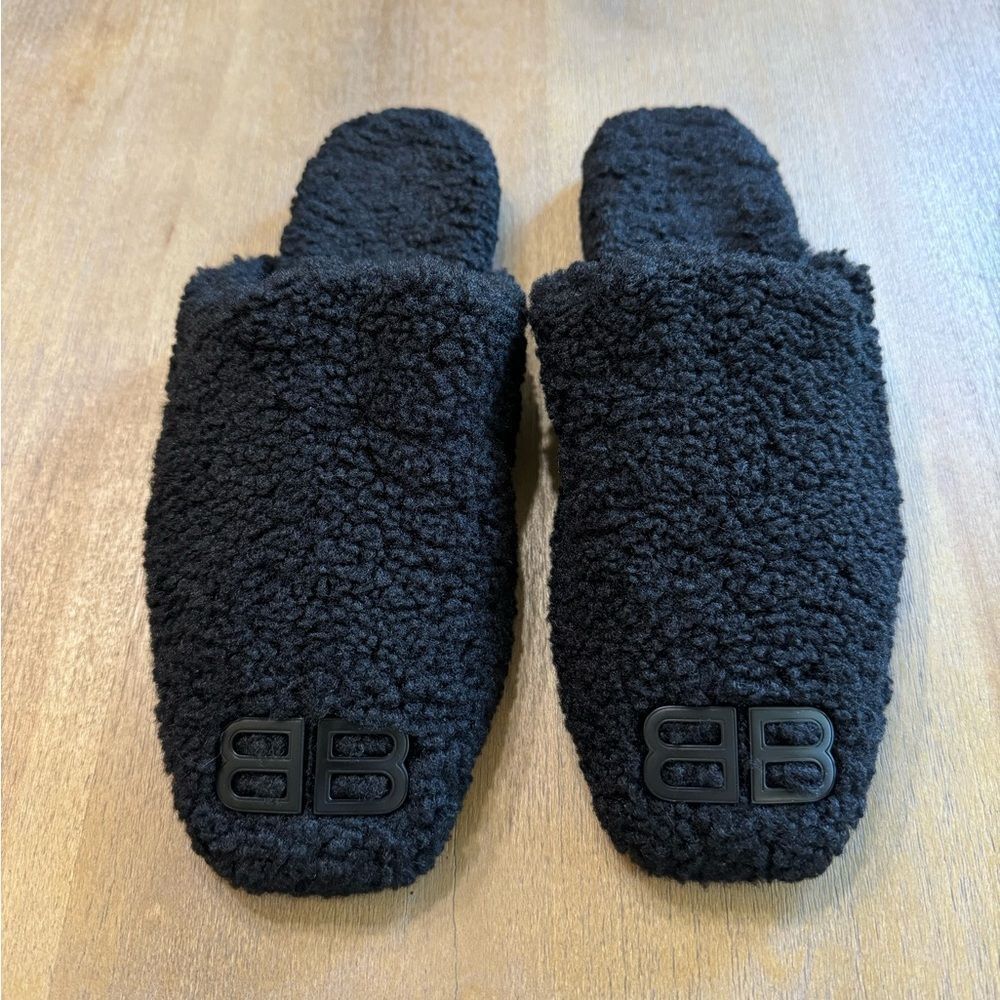 Balenciaga Men's Faux Shearling Slip On Mules Black EU Size 41 Unisex - Picture 5 of 14